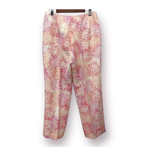 Sigrid Olsen 2 Piece Linen Blend Pantsuit Gold Red Button Up Size Medium 8 - Picture 5 of 16